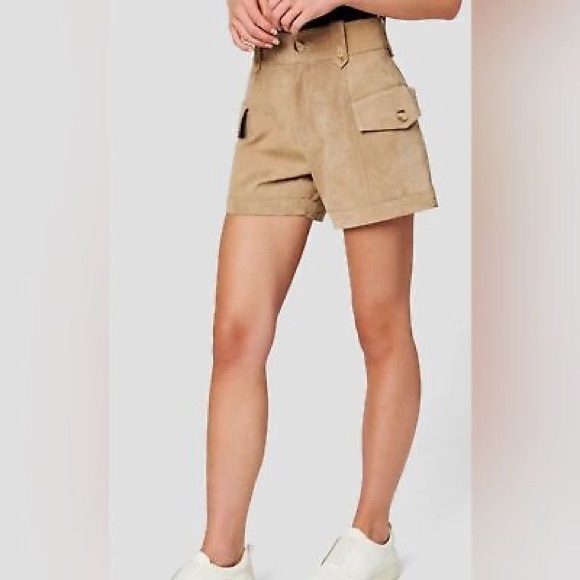 NWT BLANKNYC “Bare It All” Genuine Leather Cargo Shorts in Tan, Size 25 - Picture 3 of 6